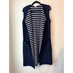 Anthropologie Moth Open Front Cardigan Sweater One‎ Size Sleeveless Striped Blue